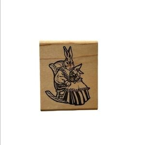 Vintage Wood Block Rubber Stamp Hamilton Arts Bunny Rabbit Rocking Chair Mom